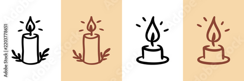 Candle And Flame Hand Drawn Doodle Icon Set. Wax Light, Burning, Glow And Meditation Sketch Symbol Collection. Spiritual, Celebration And Relaxation. Isolated Vector Illustration