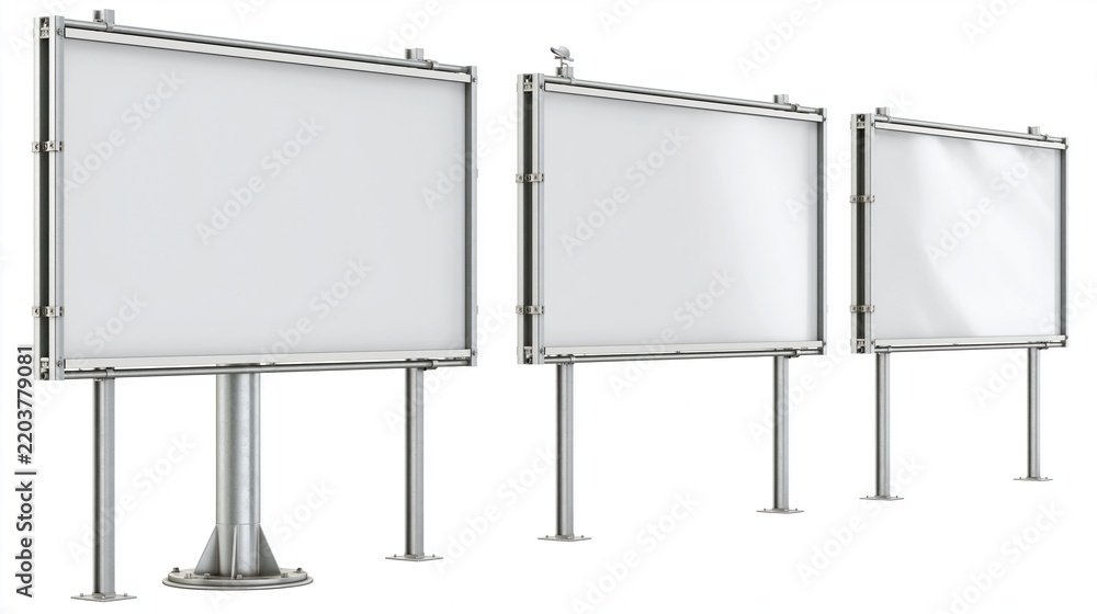 Obraz premium Three blank outdoor billboards on metal stands