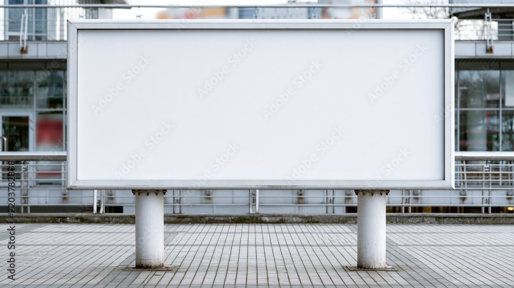 Obraz premium Empty white billboard stands on city street sidewalk