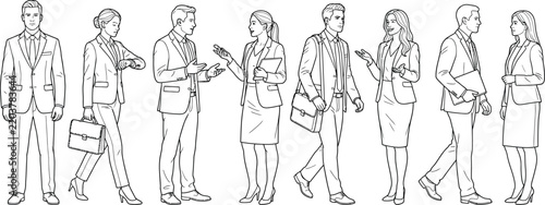 Professional business people figures CAD architectural drawings isolated on transparent background for office planning