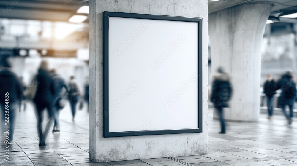Obraz premium Blank advertising billboard mounted on concrete pillar in