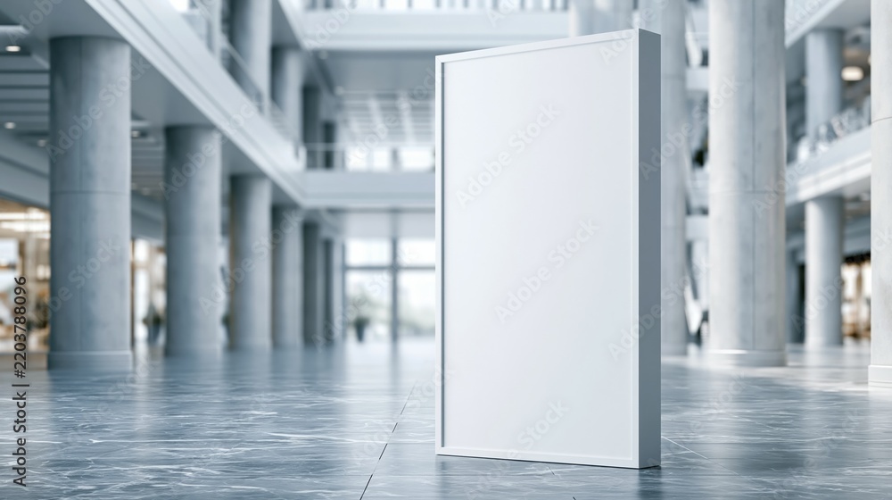 Obraz premium Blank white billboard stand in modern building lobby