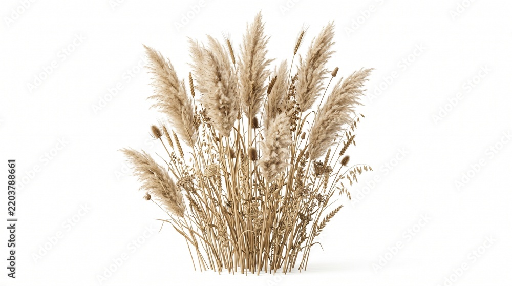 Fototapeta premium Isolated Pampas Grass and Wild Field Weeds Asset Cutout for Archviz