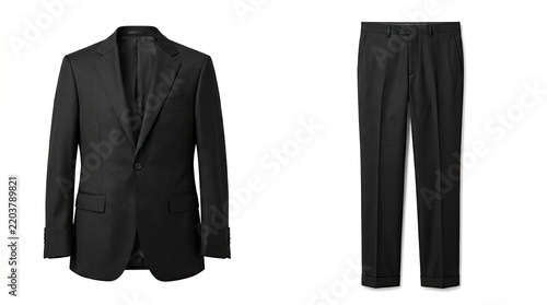 Elegant Black Suit with Tailored Blazer and Pants for Formal Wear.