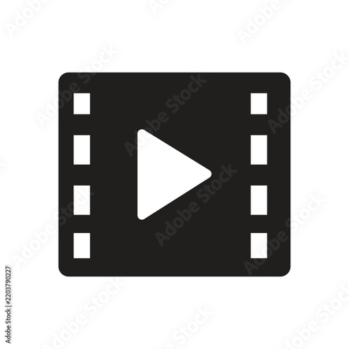 Play button icon with filmstrip border represents media playback and video content