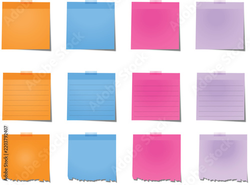 Colorful sticky note with duct tape, Reminder and Memo Stationery for note paper, memo, Office Vector