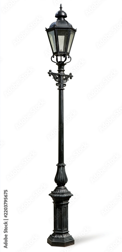 Obraz premium Vintage black street lamp on white background