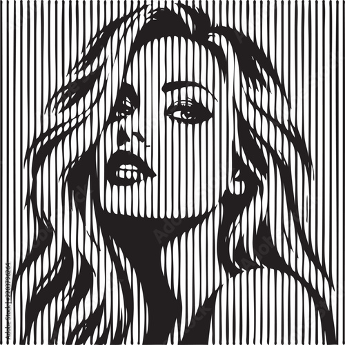 beautiful girl portrait. vector sketch with black lines.
