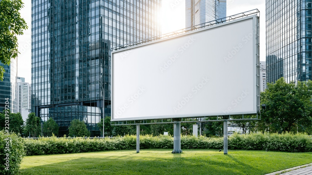 Obraz premium Blank white billboard standing on green grass near