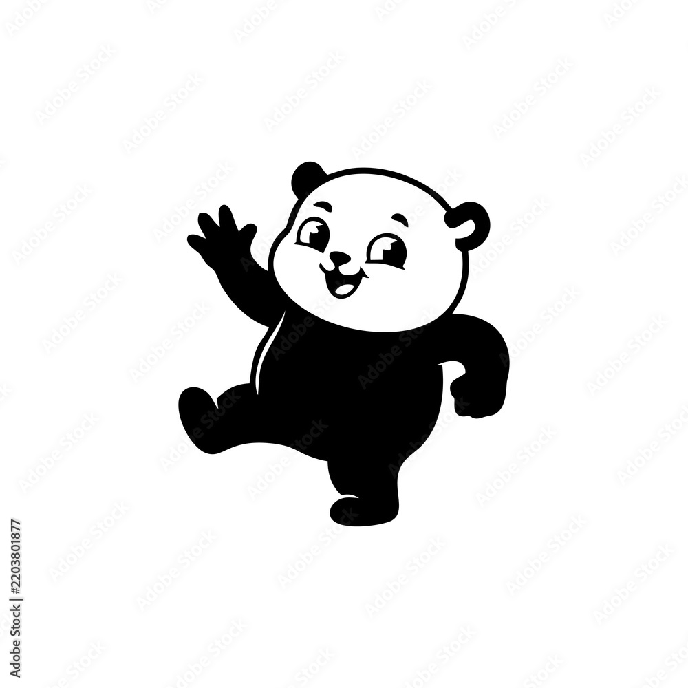 Obraz premium A cute cartoon panda bear waving hello isolated on a white background.