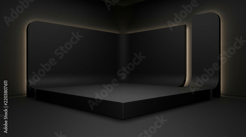 Minimalist Matte Black Studio Cyclorama Room with Soft Rim Light
