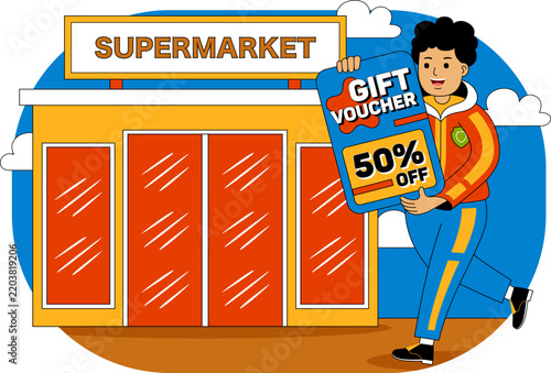 People Shopping at Supermarket Vector Illustration