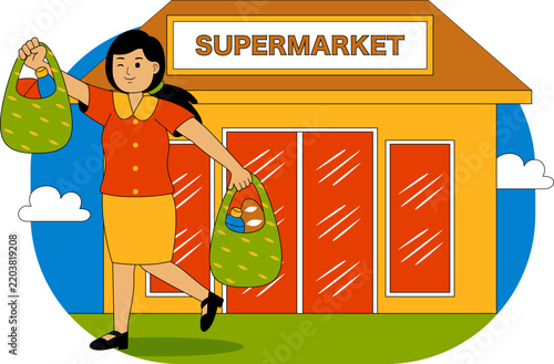 People Shopping at Supermarket Vector Illustration