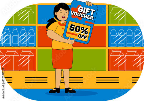 People Shopping at Supermarket Vector Illustration
