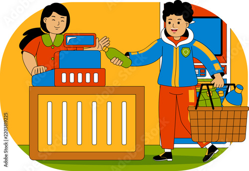 People Shopping at Supermarket Vector Illustration