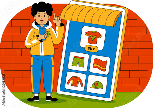 People Shopping at Supermarket Vector Illustration