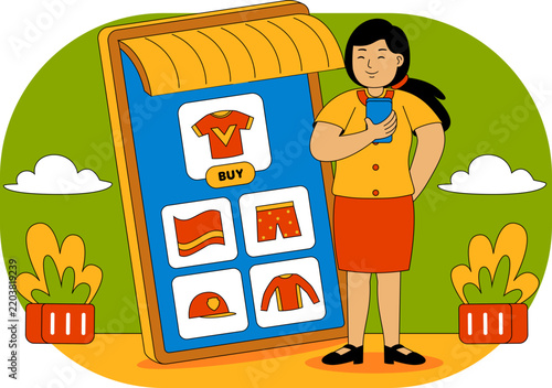 People Shopping at Supermarket Vector Illustration
