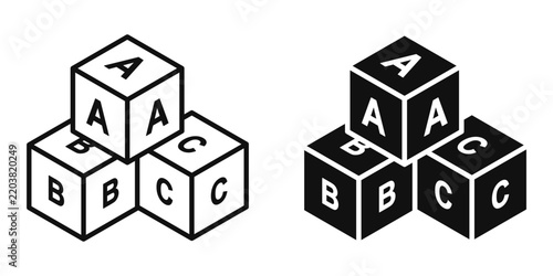 Abc icon set. Alphabet Toy Blocks Icon Set for Preschool and Education. for mobile concept and web design. vector illustration
