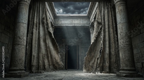 The unnatural midday darkness and the temple veil torn in two