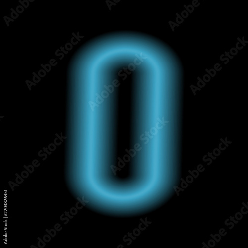 Glowing neon letter o on a black background with a blurred effect