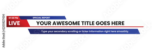 Broadcast news lower third vector design banner with live streaming special report headline bar overlay layout isolated on grey background[cite: 25]