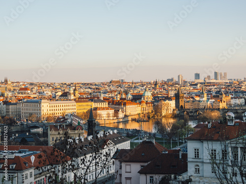 Konstfotografi Prague Cityscape at Golden Hour Over Vltava River