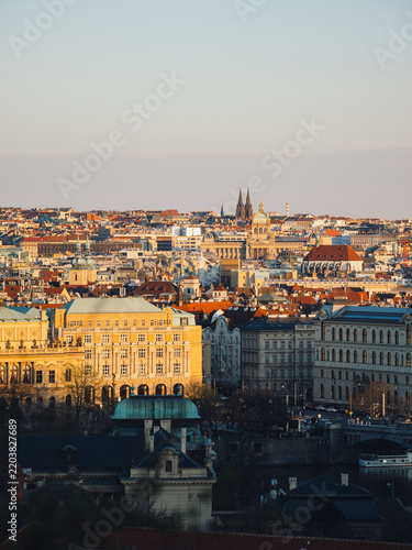 Картината върху платно Prague Cityscape At Golden Hour Over Vltava River