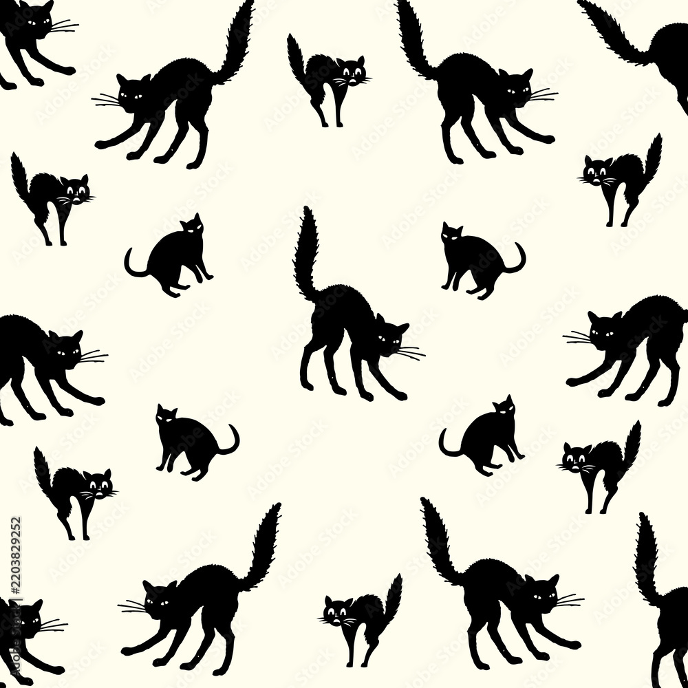 Obraz premium Black Cat Seamless Pattern Background for Halloween Vector Illustration