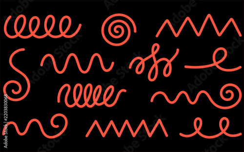 Abstract red doodle lines and zigzags on a black background, perfect for creative design projects.