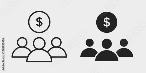 Sales Team Icon represents coordinated sales professionals, customer outreach, business development, and collaborative revenue generation in stroke and filled styles.