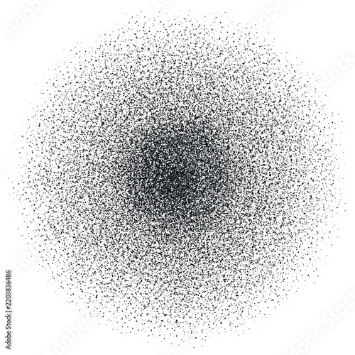 Noise grain spray radial gradient. Vector Round grain effect. Dot dissolve texture. Black stipple vector pattern background.