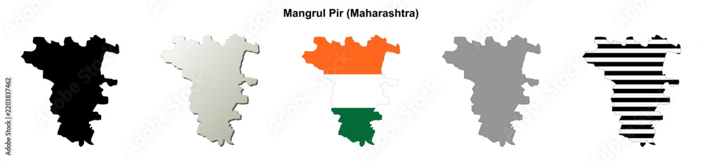 Obraz premium Mangrul Pir (Maharastra) blank outline map set