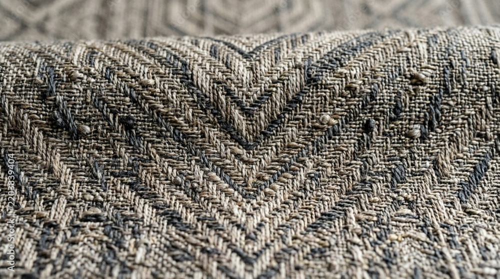Naklejka premium Textured Fabric Weave Close-up: Herringbone Pattern, Natural Fibers