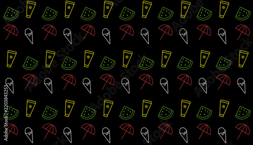 Summer pattern seamless, Sunscreen watermelon umbrella ice cream repeating colorful line pattern