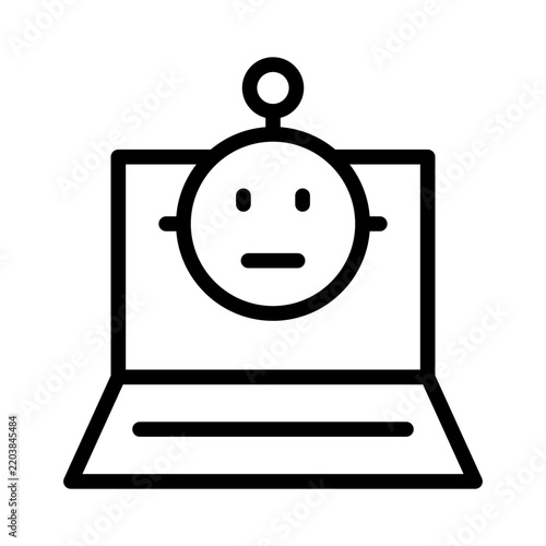 AI Virtual Assistant on Laptop Line Icon, Chatbot Technology