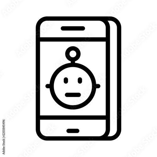 AI Chatbot on Smartphone Line Icon, Mobile Virtual Assistant