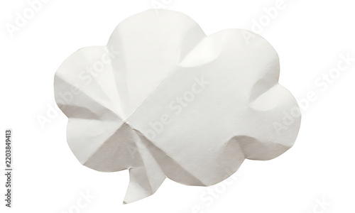 A beautifully crafted white paper cloud expertly folded into an origami shape with defined creases and soft shadows on a clear background
