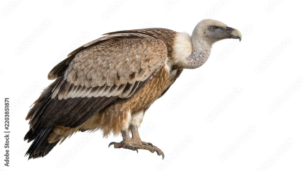Fototapeta premium Large brown vulture with light grey head and neck, isolated on transparent background