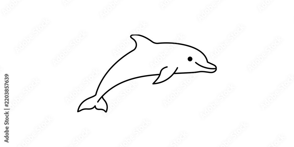 Obraz premium Jumping dolphin silhouette line art icon for marine life and ocean conservation.
