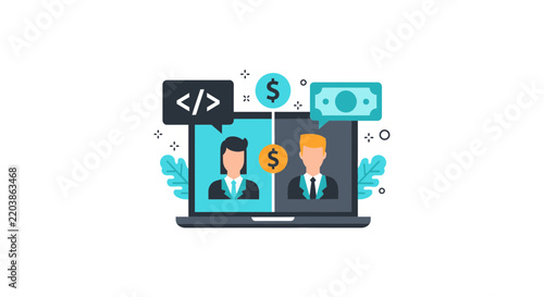 Online Business Collaboration and Software Development Monetization Concept Illustration