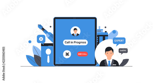 Video Call Consultation with Expert Professional on Digital Tablet Illustration