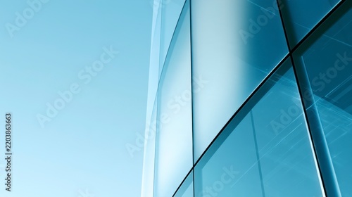 Modern Glass Skyscraper Facade Against a Clear Blue Sky Architectural Abstract