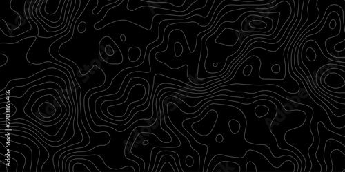 Futuristic black background with glowing contour lines, resembling a topographic map. Perfect for technology, sci-fi themes, or abstract design with depth and modern elegance.