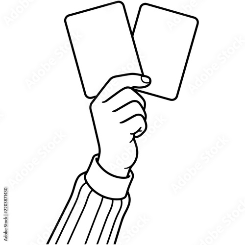 Referee hand holding penalty cards outline