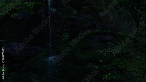 Moss-covered rocks and a small waterfall