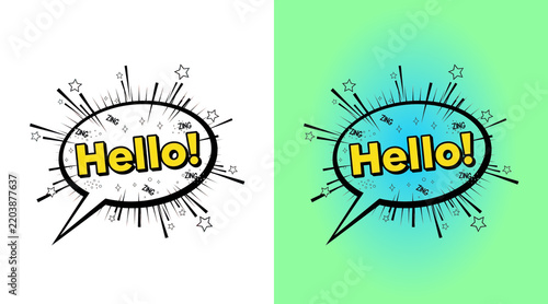 Vibrant comic speech bubble greeting