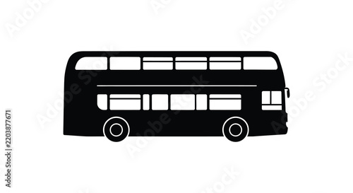 Black silhouette of a double decker bus on a white background silhouette