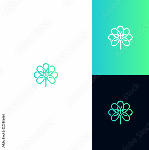 Minimalist Linear Tree Logo Concept Featuring Interconnected Organic Leaf Patterns in Vibrant Gradient Tones for Sustainable Brand Identity