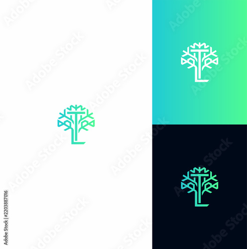 Abstract Letter T Minimalist Logo Design Featuring Elegant Tree Branch Elements with Modern Gradient Styling
