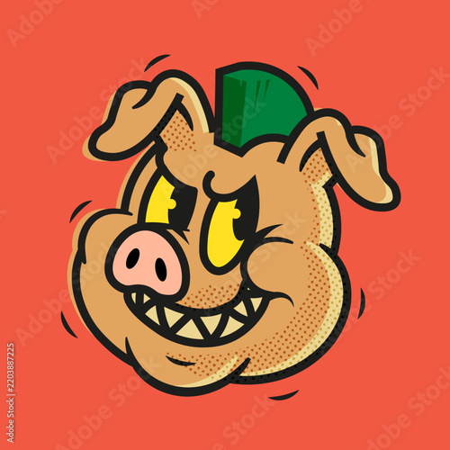 Angry Punk Pig Mascot – Vintage 1930s–1940s Rubber Hose Cartoon Character